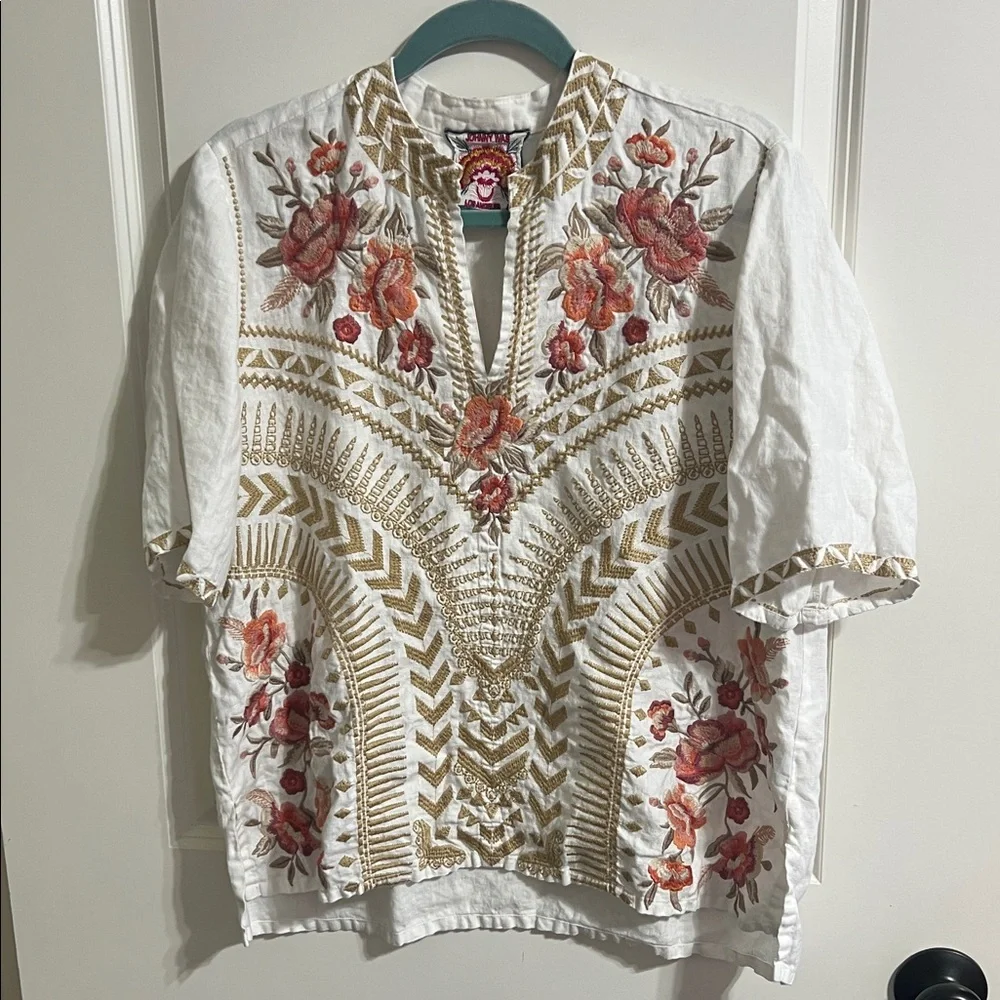 Johnny Was Rianne top medium white floral linen embossed - Picture 4 of 9